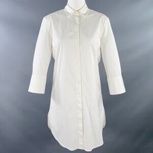 JARBO Size S White Cotton Blend Hidden Buttons 3/4 Sleeves Shirt Dress